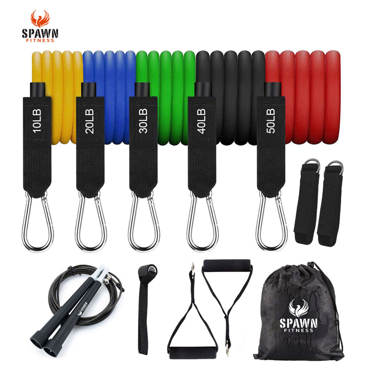 Home Gym Resistance Bands (Set of 11) + Carry Bag & Free Jump Rope