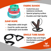 Fabric Bands 3pc,  Jump Rope & Resistance  Tube + Carry Bag