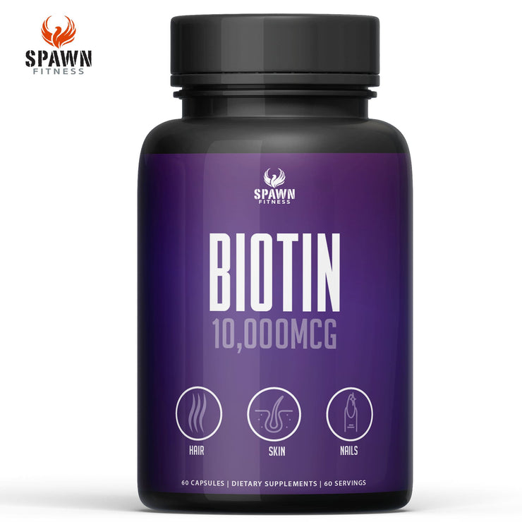 Spawn Fitness Biotin Supplement 10000mcg Hair Nails Skin Vitamins 60 Capsules