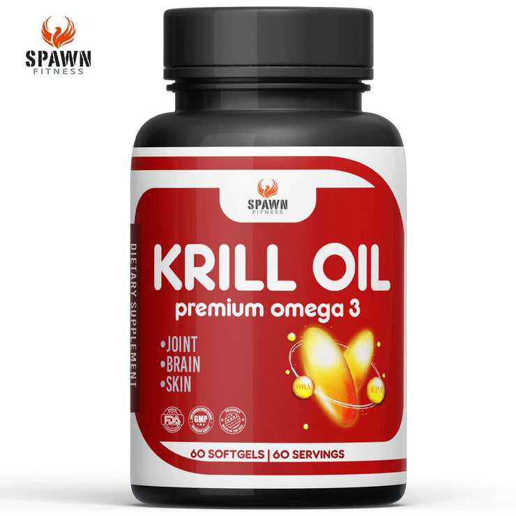 Spawn Fitness Krill Oil Supplement Omega 3 Heart Health DHA 500mg 60 Softgels
